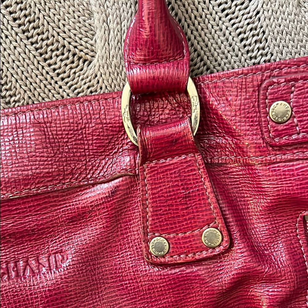 Longchamp Red Glossy Leather Shoulder Bag - Picture 11 of 17